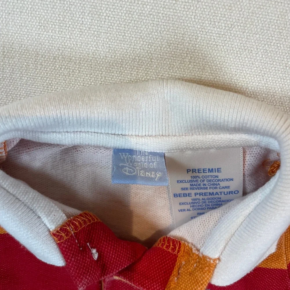 Vintage Disney Mickey Mouse Polo Romper Orange Red Striped Baby -‎ Size Preemie